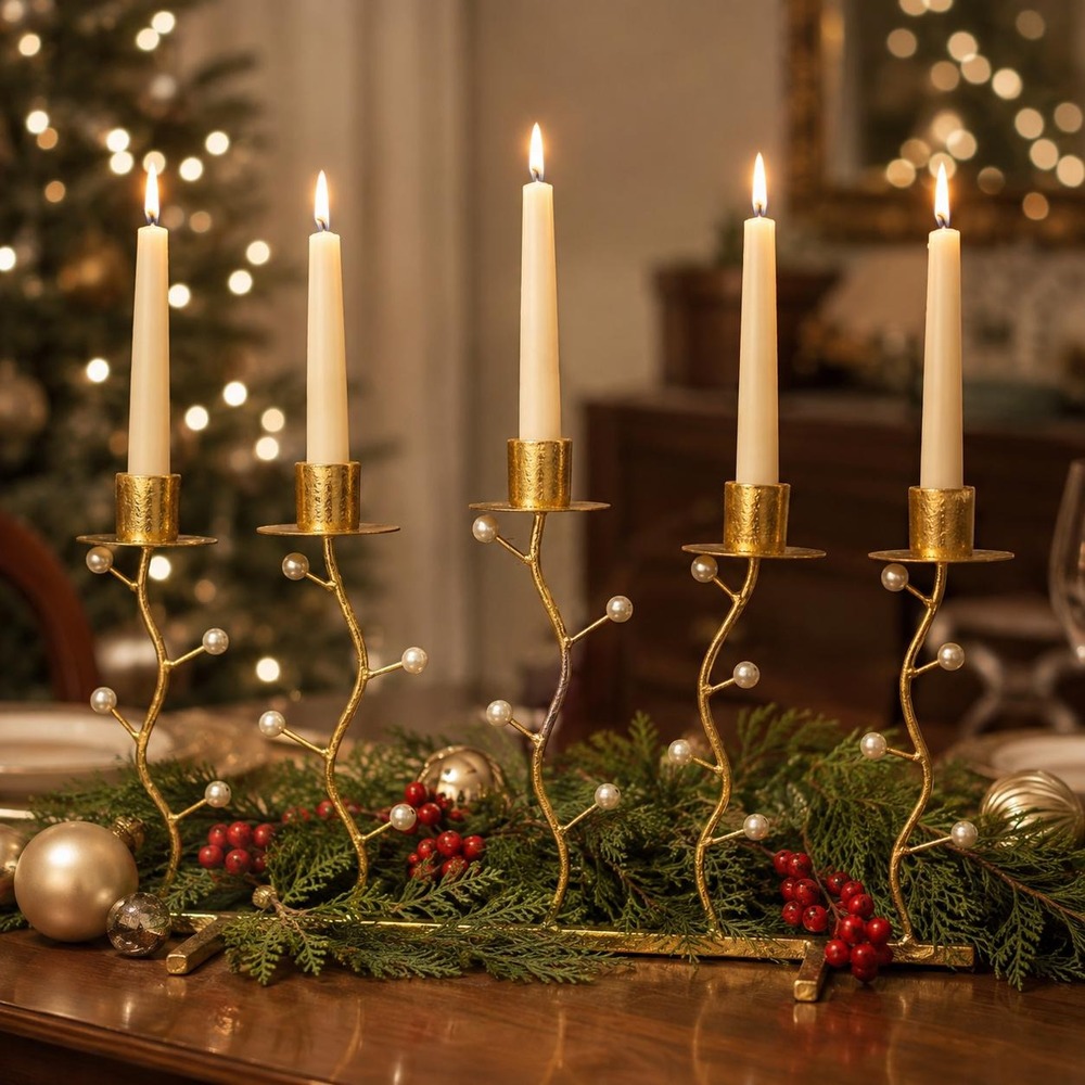 Gold Plated 5 Candle Holder Pearl Branch Candelabra Centerpiece - 2 available B